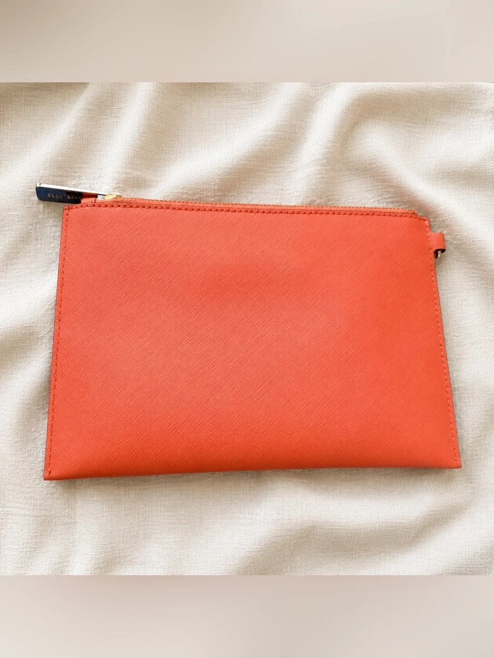 New Michael Kors Orange Saffiano Zip Pouch Clutch
